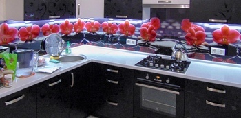 Угловая пластиковая кухня с фотоскинали на заказ в минске