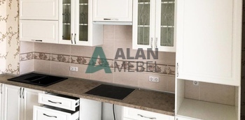 встроенная стандартная линейная кухня белого цвета классика на заказ в минске