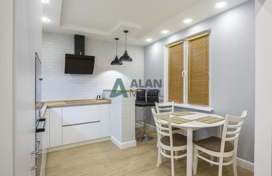 стильная прямая акриловая кухня белого цвета без ручек на заказ в минске 