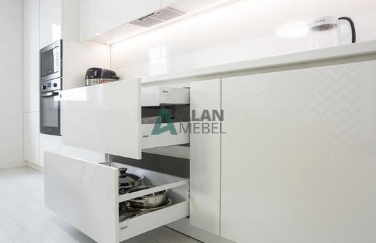 Современная прямая глянцевая акриловая кухня без ручек 