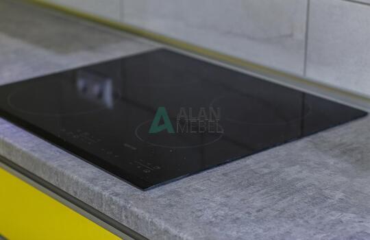 Угловая желтая кухня с фасадами из древесно стружечной плиты с доставкой в Минске 