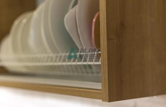 угловая акриловая кухня и ДСП под дерево в светлых отттенках и современном стиле на заказ 