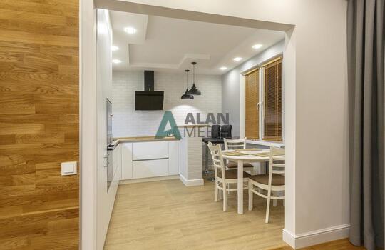 стильная прямая акриловая кухня белого цвета без ручек на заказ в минске 