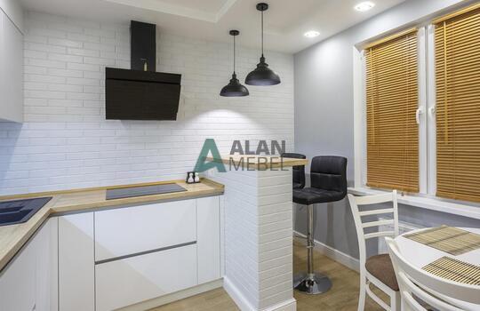 стильная прямая акриловая кухня белого цвета без ручек на заказ в минске 