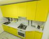 Желтая кухня без ручек со встроенной техникой