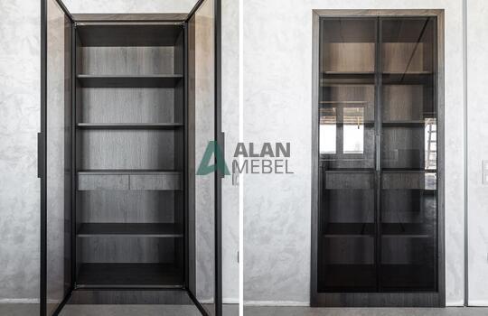 Угловая кухня под дерево с подсветкой и барной стойкой 