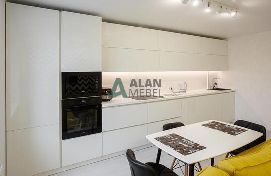 Современная прямая глянцевая акриловая кухня без ручек 