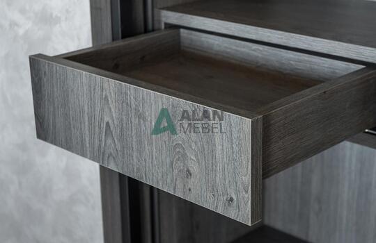 Угловая кухня под дерево с подсветкой и барной стойкой 