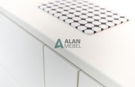 Современная прямая глянцевая акриловая кухня без ручек 