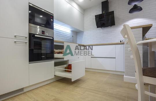 стильная прямая акриловая кухня белого цвета без ручек на заказ в минске 