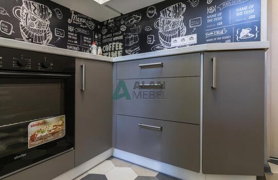 Современная строгая кухня с фасадами из древесно стружечной плиты в серо-белых тонах 