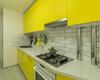Желтая кухня без ручек со встроенной техникой 2