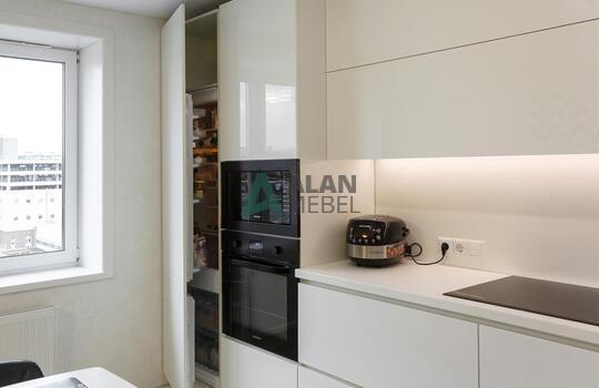 Современная прямая глянцевая акриловая кухня без ручек 