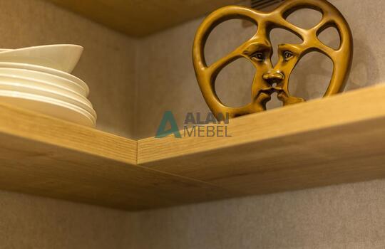 угловая акриловая кухня и ДСП под дерево в светлых отттенках и современном стиле на заказ 