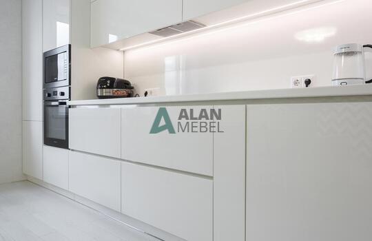 Современная прямая глянцевая акриловая кухня без ручек 