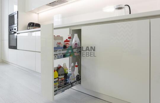 Современная прямая глянцевая акриловая кухня без ручек 