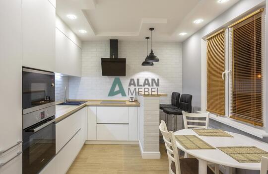 стильная прямая акриловая кухня белого цвета без ручек на заказ в минске 