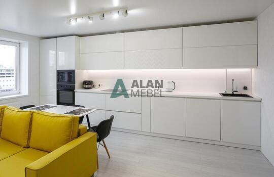 Современная прямая глянцевая акриловая кухня без ручек 