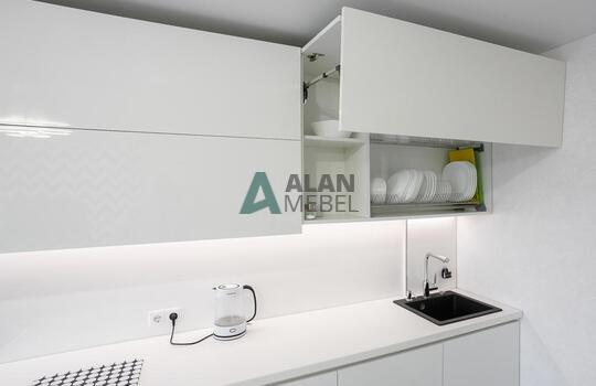 Современная прямая глянцевая акриловая кухня без ручек 