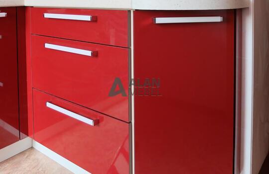 бордовая угловая кухня из пластика по индивидуальному размеру 