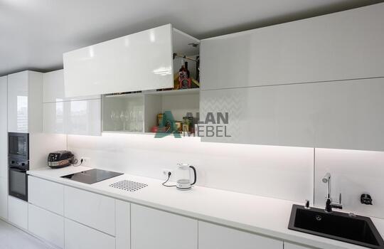 Современная прямая глянцевая акриловая кухня без ручек 