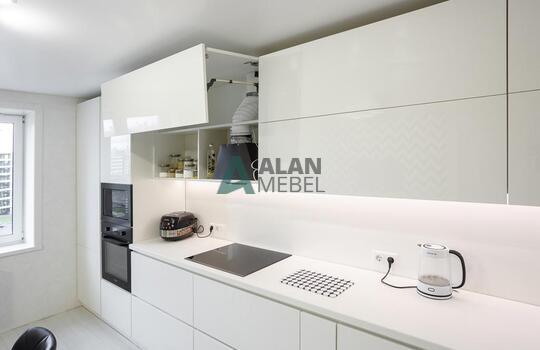 Современная прямая глянцевая акриловая кухня без ручек 