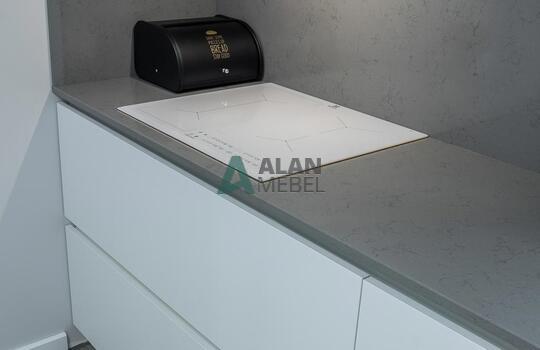 Угловая матовая кухни с акриловыми фасадами Rehau 