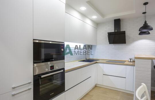 стильная прямая акриловая кухня белого цвета без ручек на заказ в минске 