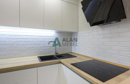 стильная прямая акриловая кухня белого цвета без ручек на заказ в минске 