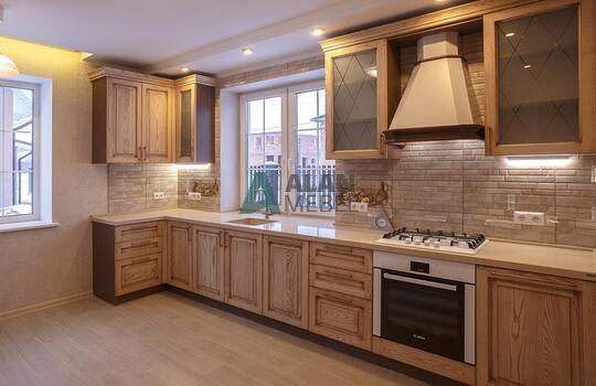 купить угловую кухню с фасадами из массива ясеня бежевого цвета в Минске 