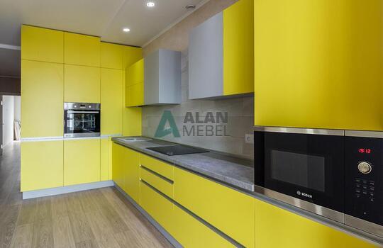 Угловая желтая кухня с фасадами из древесно стружечной плиты с доставкой в Минске 