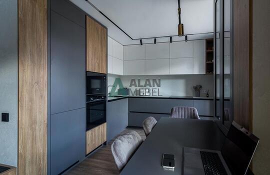 Современная угловая кухня с барной стойкой 